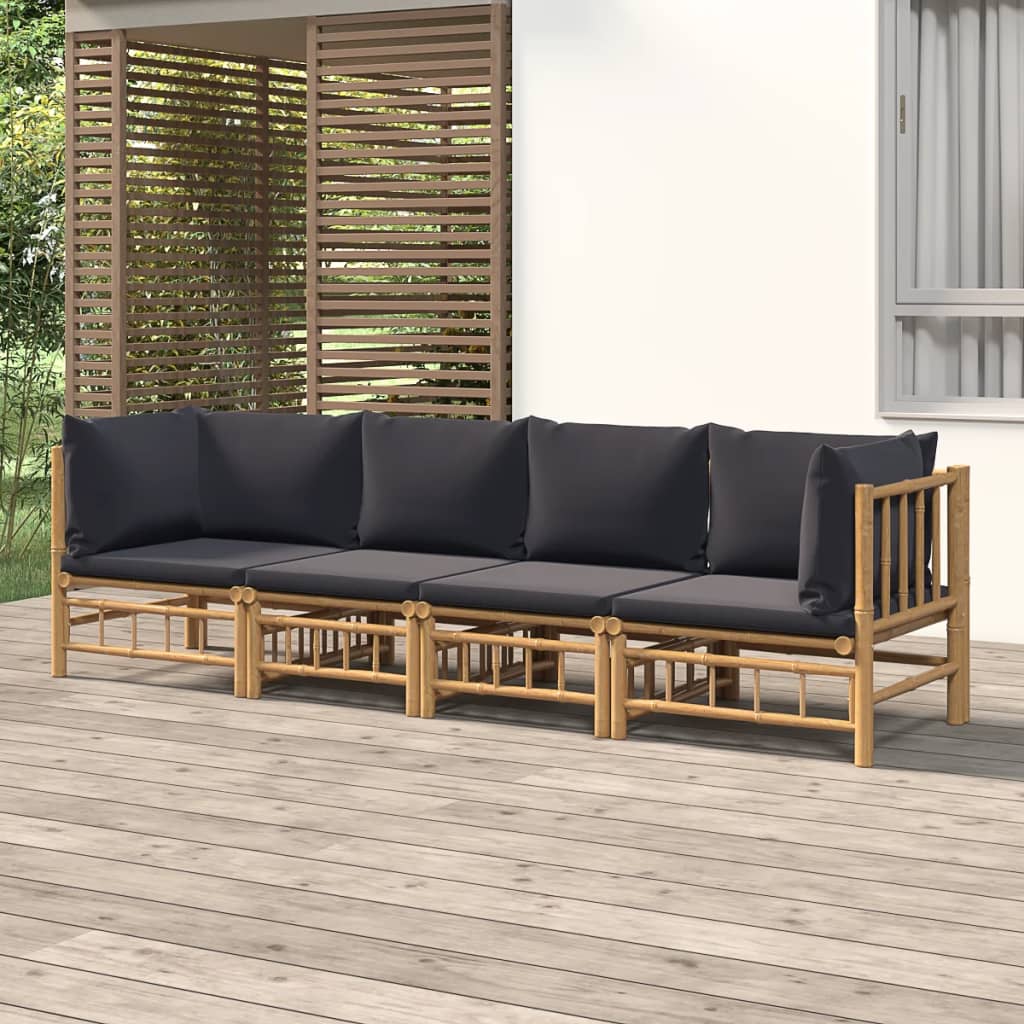 4-delige Loungeset met kussens bamboe donkergrijs is nu te koop bij PeponiXL, paradijselijk wonen!