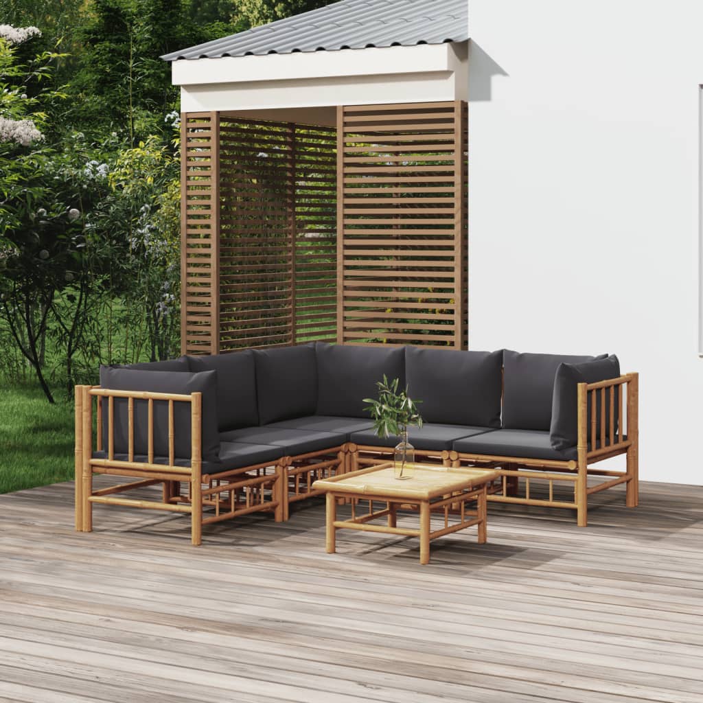 6-delige Loungeset met kussens bamboe donkergrijs is nu te koop bij PeponiXL, paradijselijk wonen!
