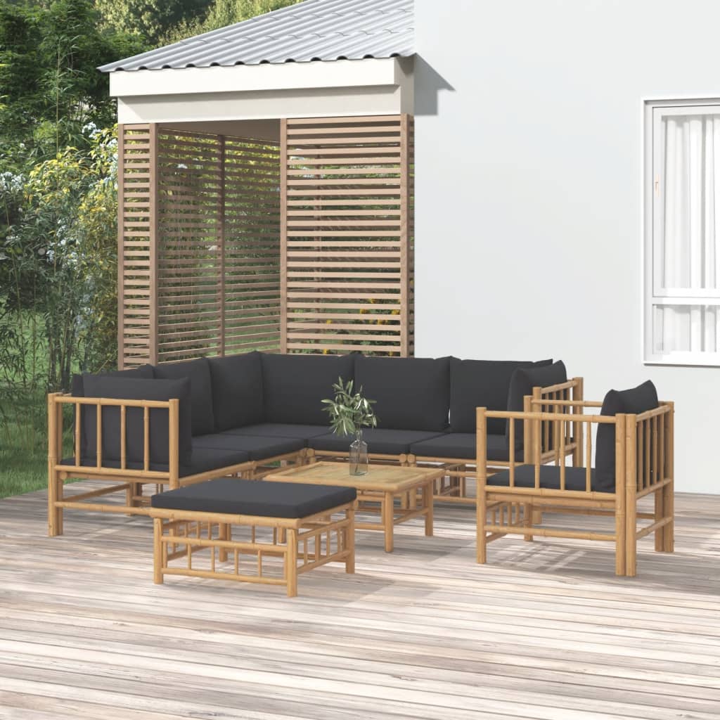 8-delige Loungeset met kussens bamboe donkergrijs is nu te koop bij PeponiXL, paradijselijk wonen!