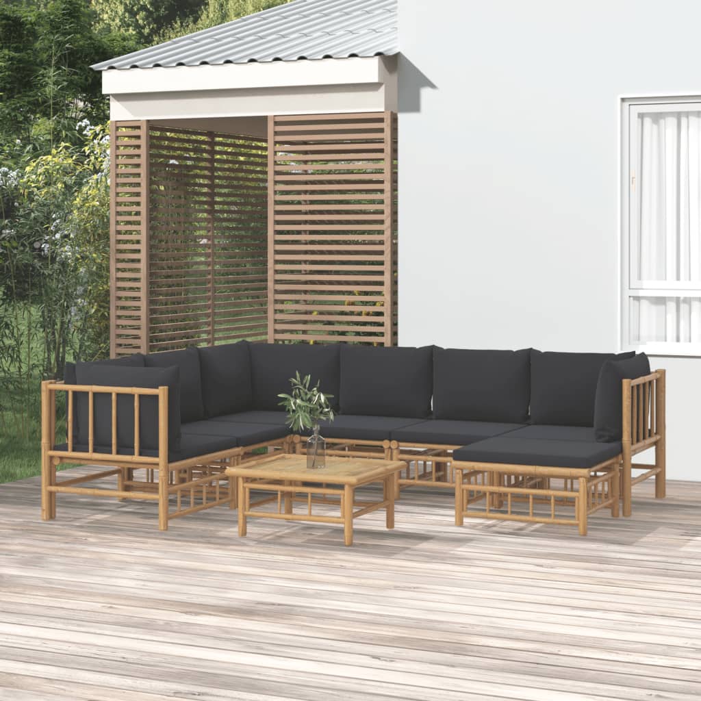 8-delige Loungeset met kussens bamboe donkergrijs is nu te koop bij PeponiXL, paradijselijk wonen!