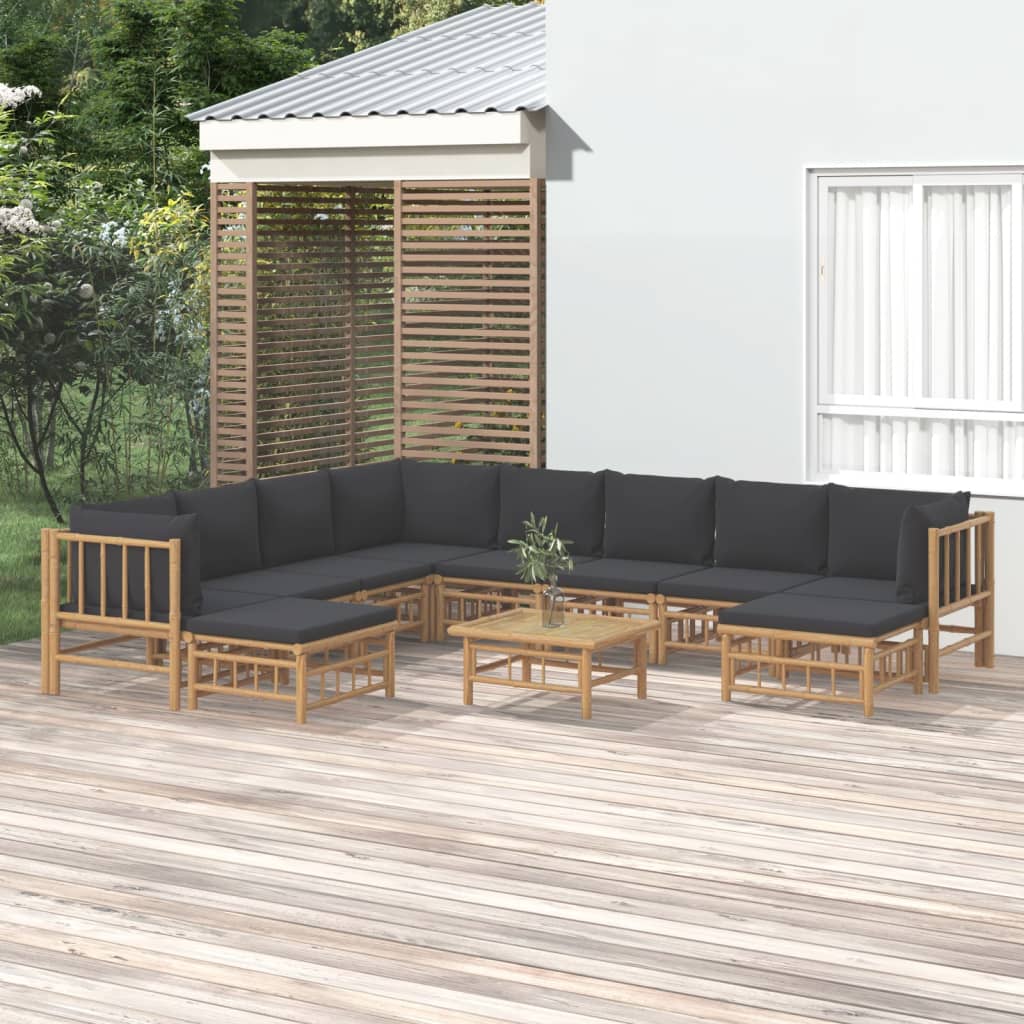 11-delige Loungeset met kussens bamboe donkergrijs is nu te koop bij PeponiXL, paradijselijk wonen!