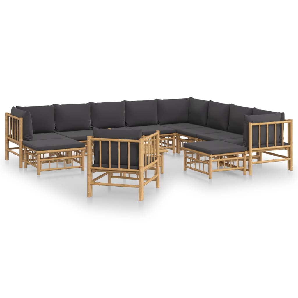 12-delige Loungeset met kussens bamboe donkergrijs is nu te koop bij PeponiXL, paradijselijk wonen!