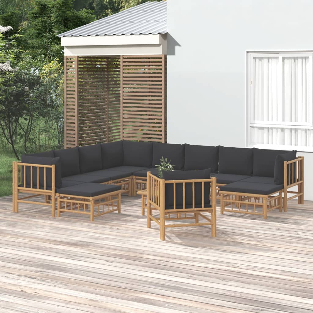 12-delige Loungeset met kussens bamboe donkergrijs is nu te koop bij PeponiXL, paradijselijk wonen!