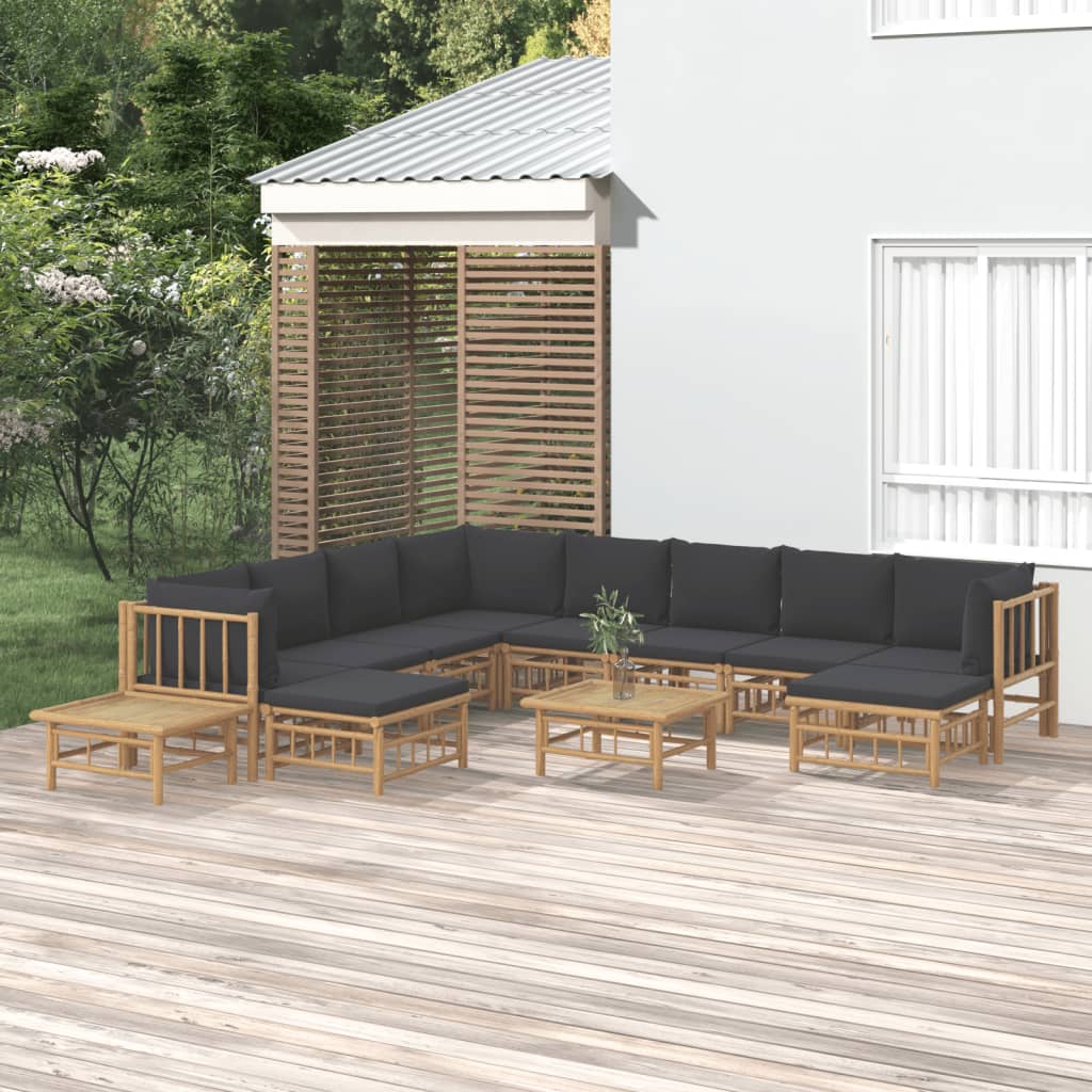 12-delige Loungeset met kussens bamboe donkergrijs is nu te koop bij PeponiXL, paradijselijk wonen!
