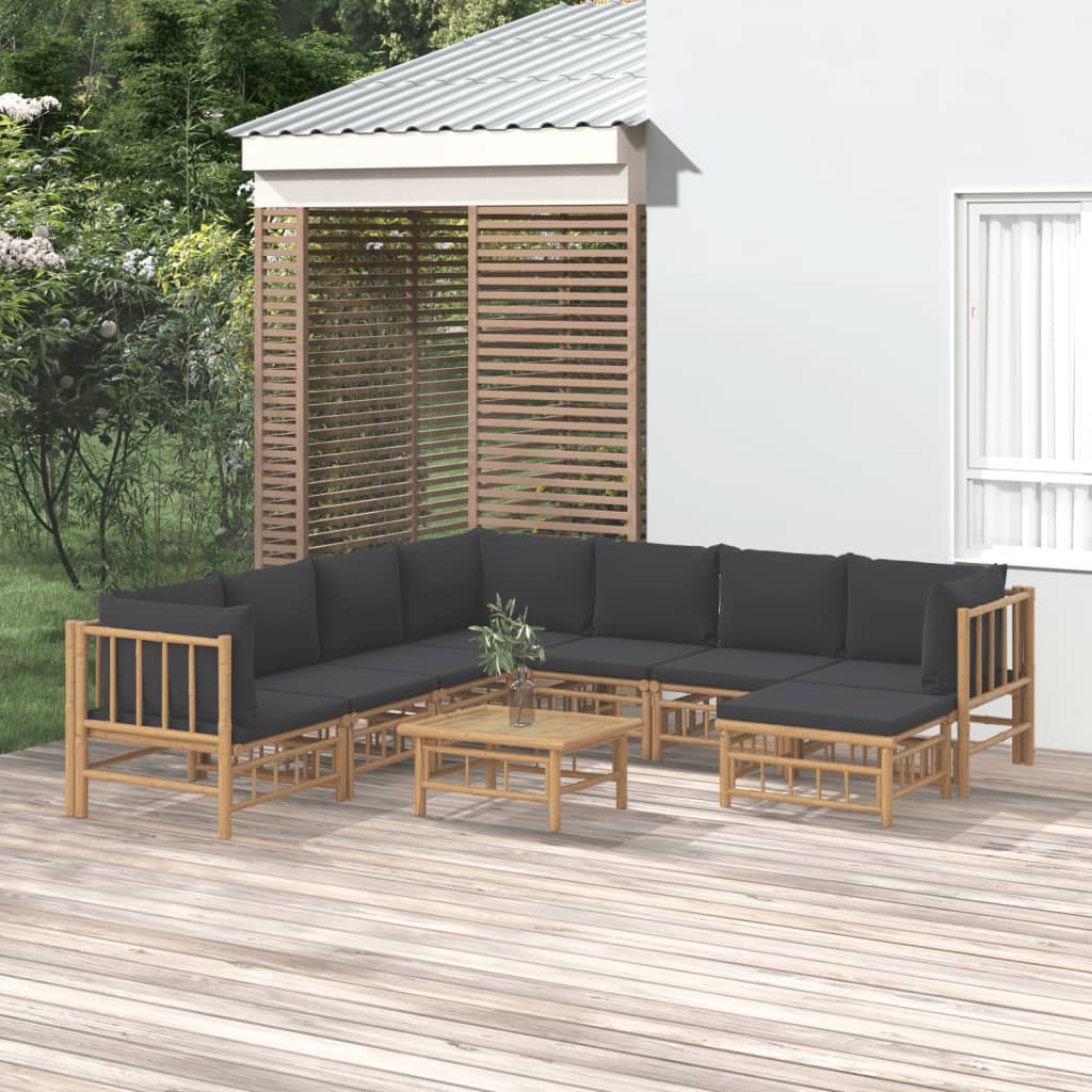 9-delige Loungeset met kussens bamboe donkergrijs is nu te koop bij PeponiXL, paradijselijk wonen!