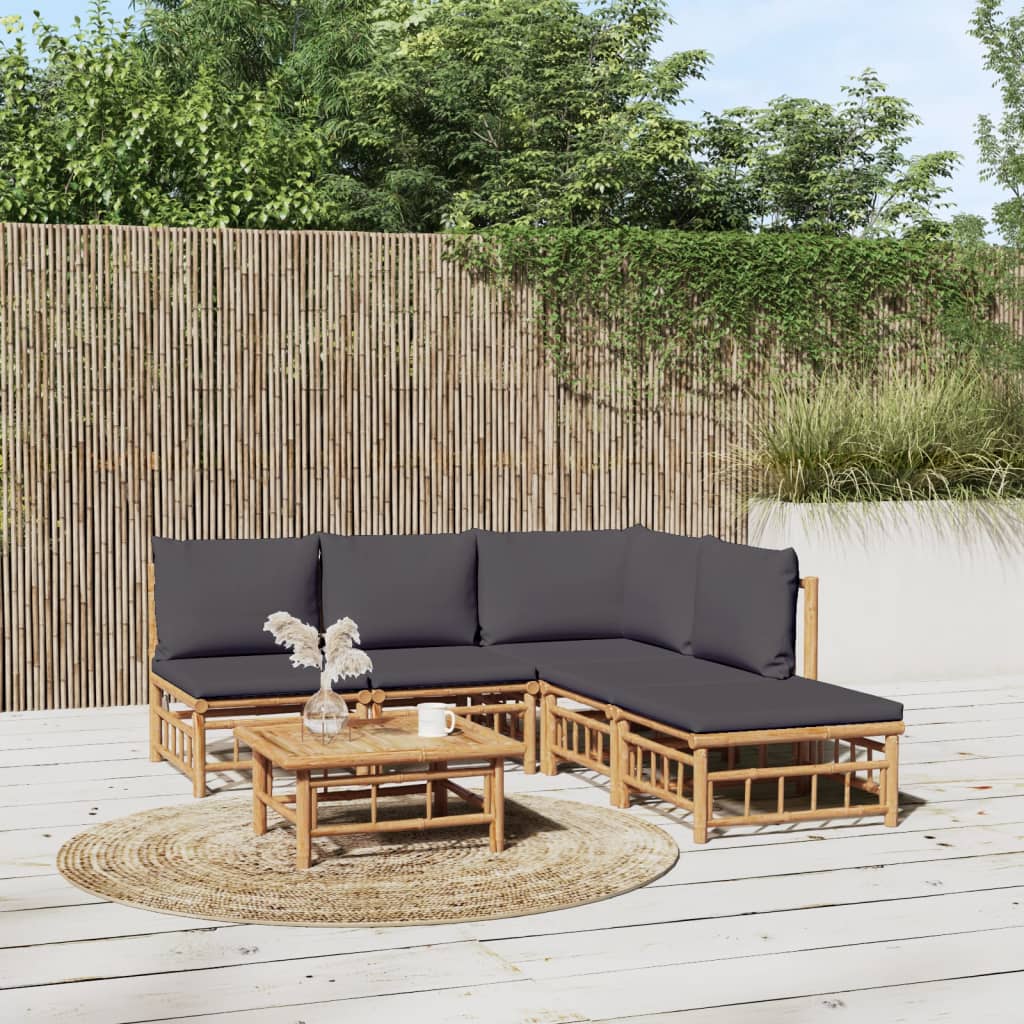 6-delige Loungeset met kussens bamboe donkergrijs is nu te koop bij PeponiXL, paradijselijk wonen!