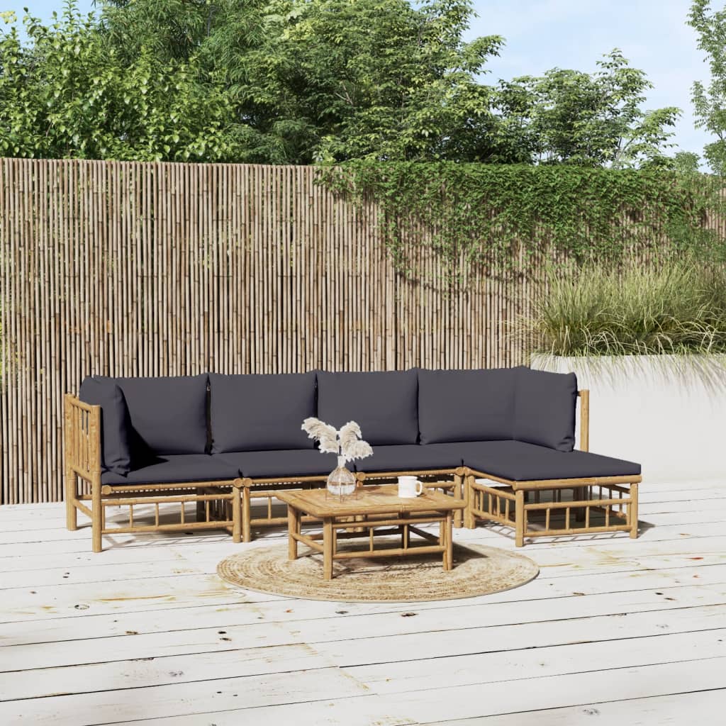 6-delige Loungeset met kussens bamboe donkergrijs is nu te koop bij PeponiXL, paradijselijk wonen!