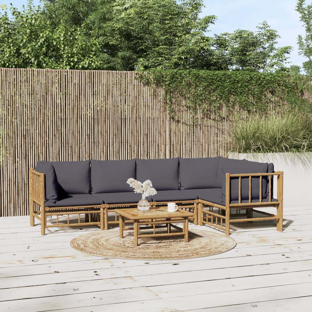 6-delige Loungeset met kussens bamboe donkergrijs is nu te koop bij PeponiXL, paradijselijk wonen!
