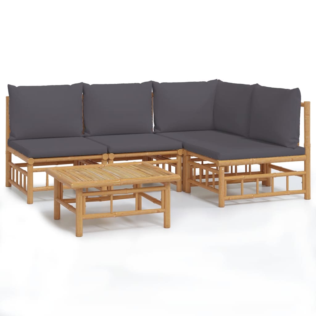 5-delige Loungeset met kussens bamboe donkergrijs is nu te koop bij PeponiXL, paradijselijk wonen!