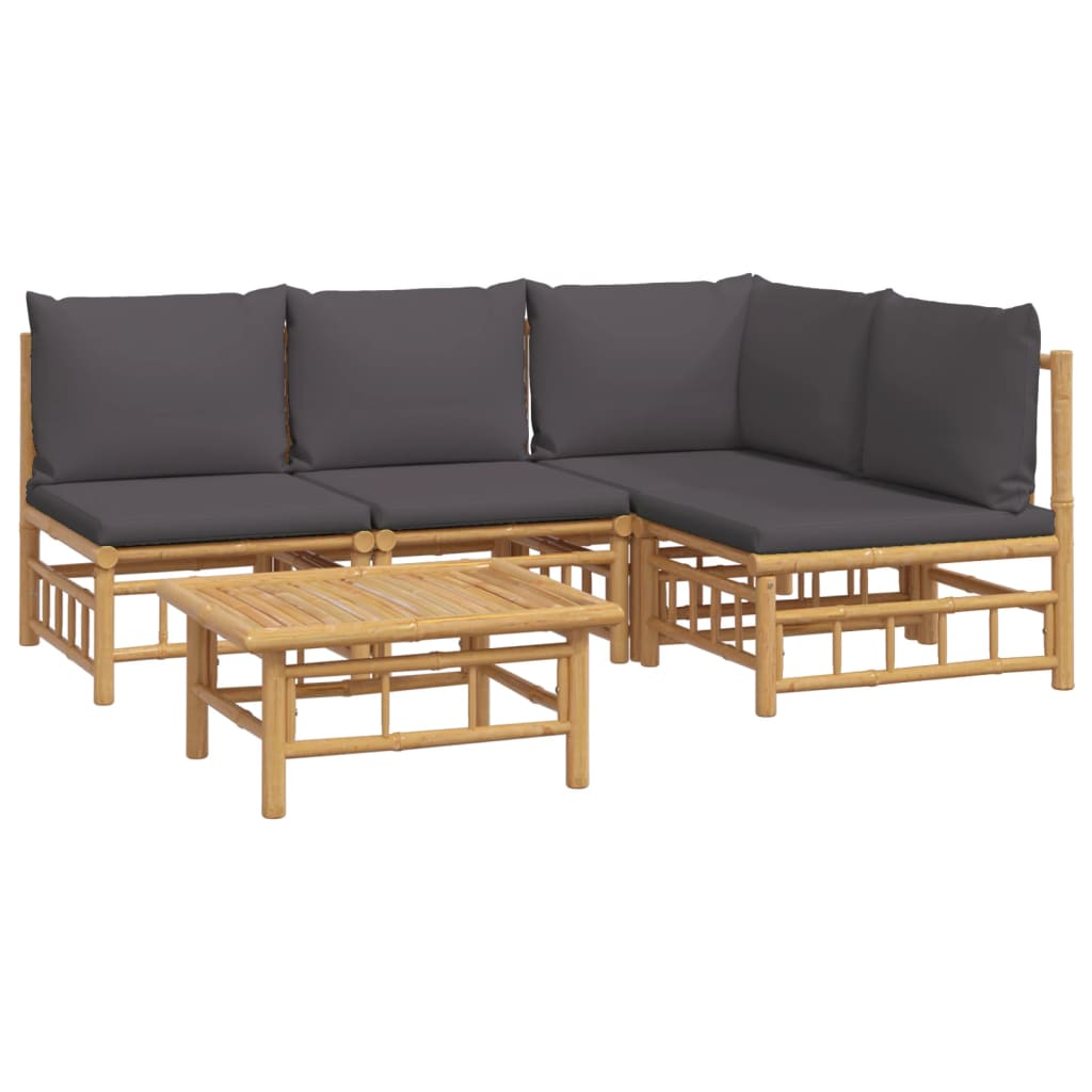 5-delige Loungeset met kussens bamboe donkergrijs is nu te koop bij PeponiXL, paradijselijk wonen!