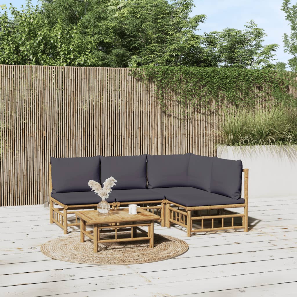 5-delige Loungeset met kussens bamboe donkergrijs is nu te koop bij PeponiXL, paradijselijk wonen!