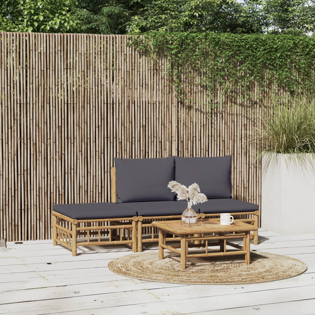 4-delige Loungeset met kussens bamboe donkergrijs is nu te koop bij PeponiXL, paradijselijk wonen!