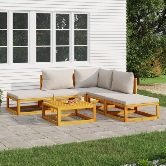 6-delige Loungeset met lichtgrijze kussens massief hout is nu te koop bij PeponiXL, paradijselijk wonen!