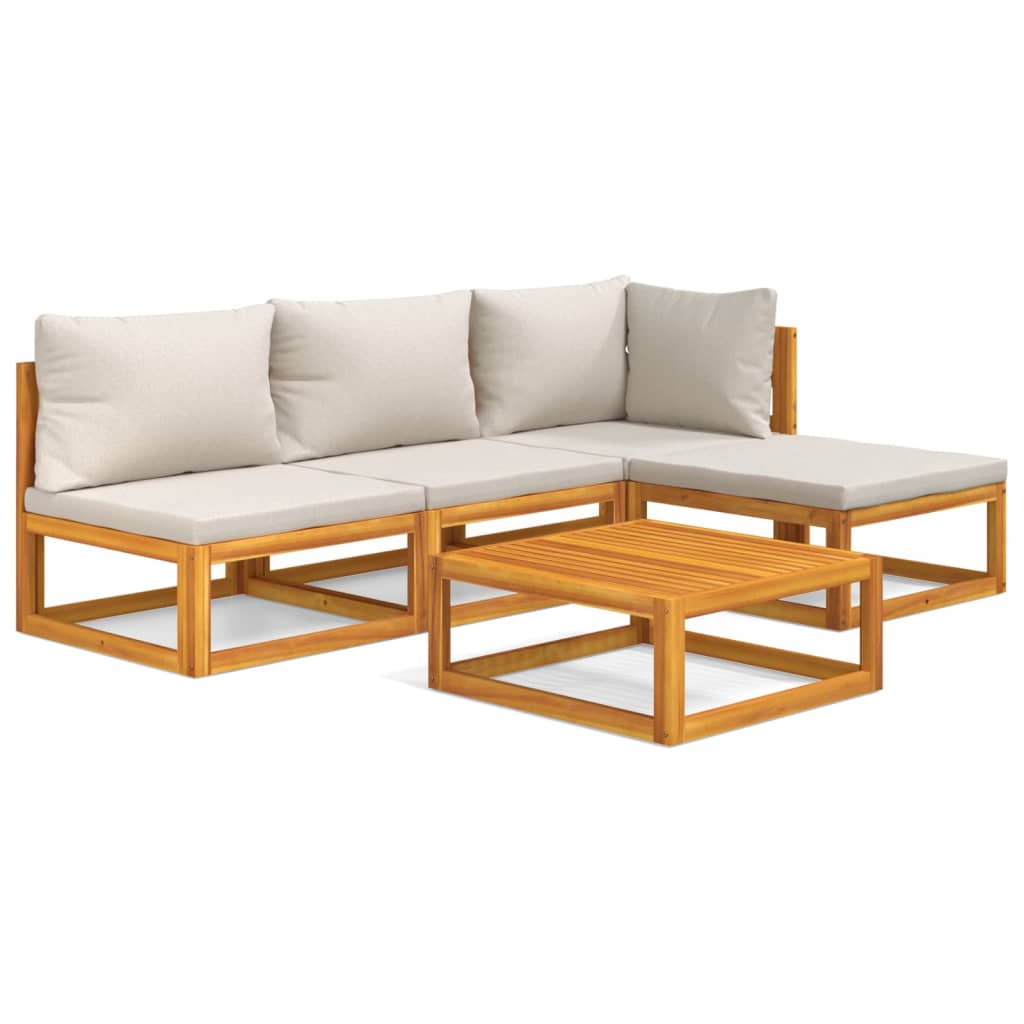 5-delige Loungeset met lichtgrijze kussens massief hout is nu te koop bij PeponiXL, paradijselijk wonen!