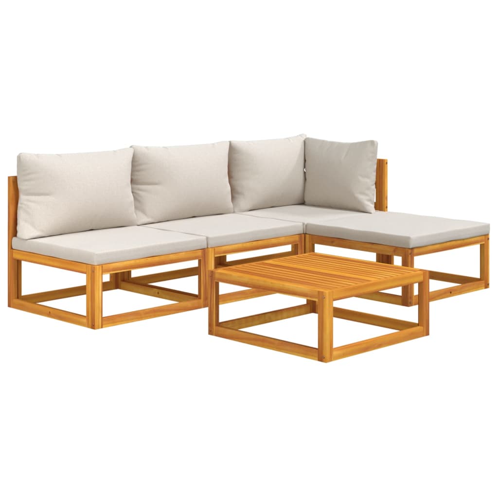 5-delige Loungeset met lichtgrijze kussens massief hout is nu te koop bij PeponiXL, paradijselijk wonen!