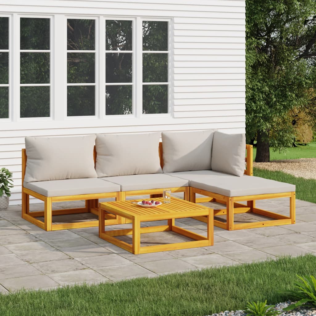 5-delige Loungeset met lichtgrijze kussens massief hout is nu te koop bij PeponiXL, paradijselijk wonen!
