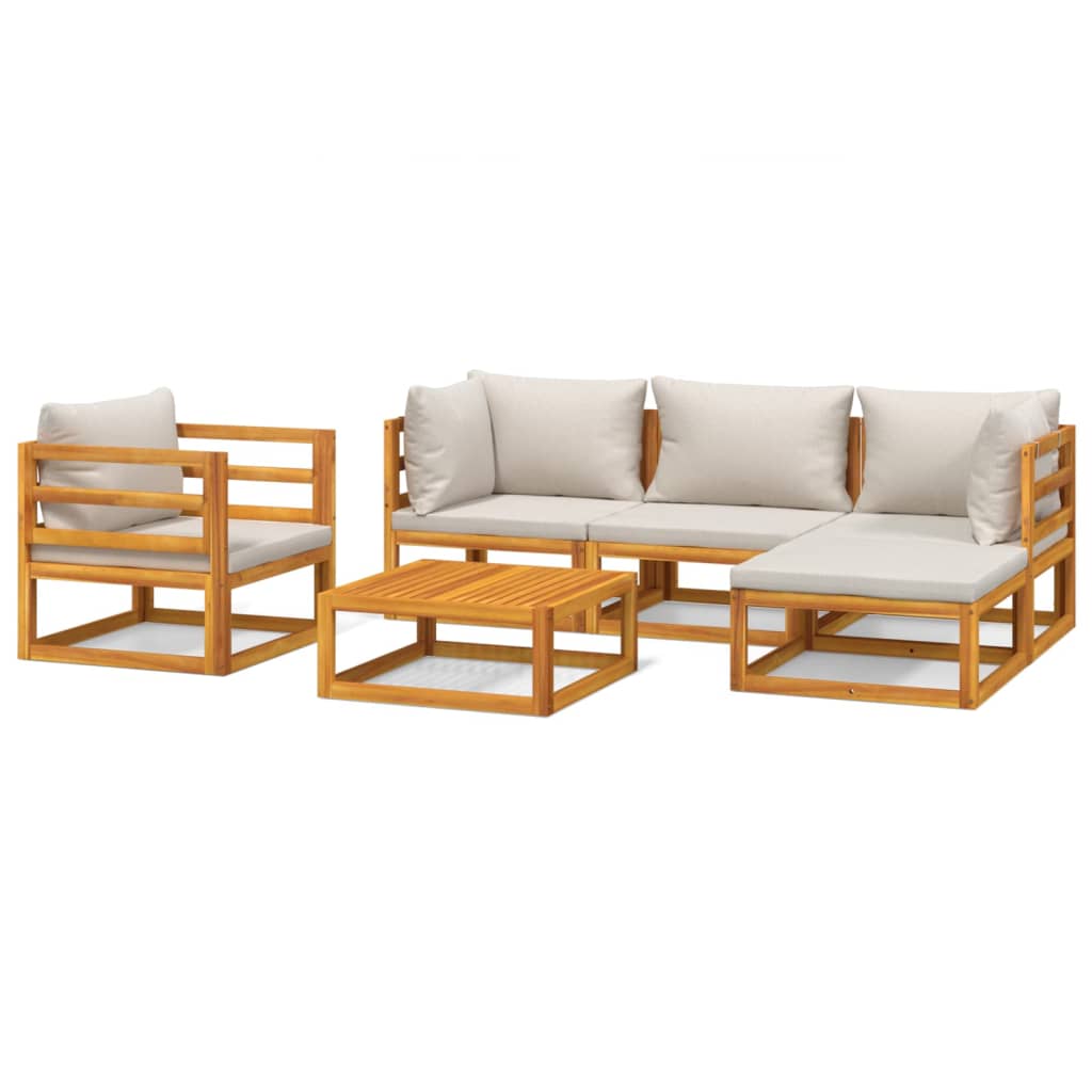 6-delige Loungeset met lichtgrijze kussens massief hout is nu te koop bij PeponiXL, paradijselijk wonen!