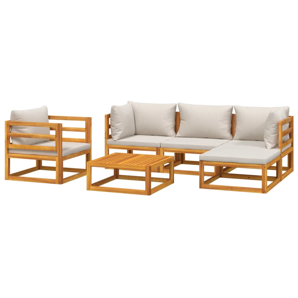 6-delige Loungeset met lichtgrijze kussens massief hout is nu te koop bij PeponiXL, paradijselijk wonen!