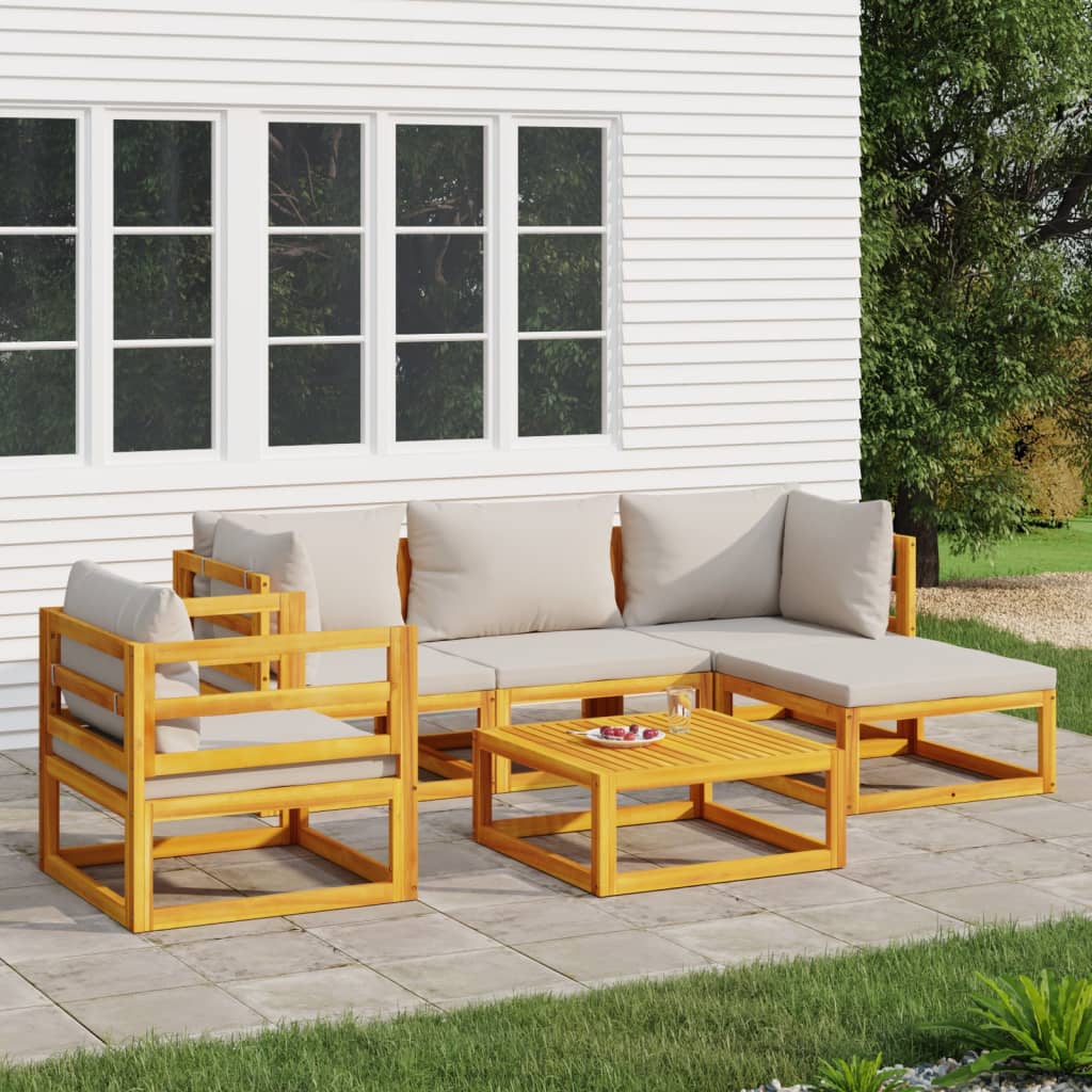6-delige Loungeset met lichtgrijze kussens massief hout is nu te koop bij PeponiXL, paradijselijk wonen!