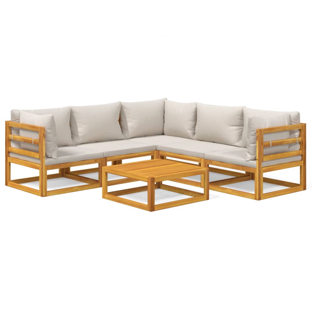 6-delige Loungeset met lichtgrijze kussens massief hout is nu te koop bij PeponiXL, paradijselijk wonen!