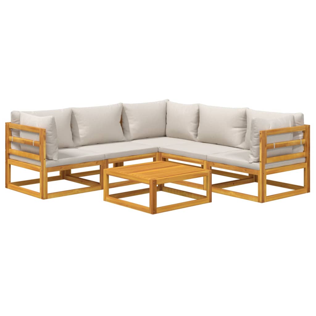 6-delige Loungeset met lichtgrijze kussens massief hout is nu te koop bij PeponiXL, paradijselijk wonen!