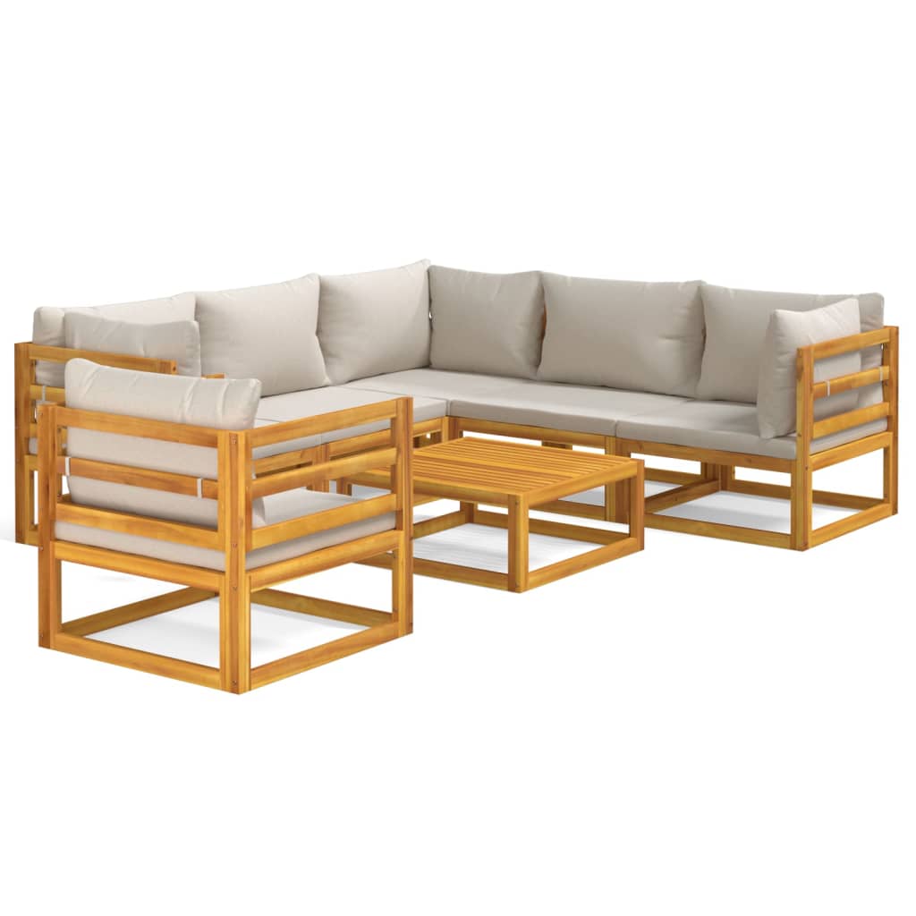 7-delige Loungeset met lichtgrijze kussens massief hout is nu te koop bij PeponiXL, paradijselijk wonen!