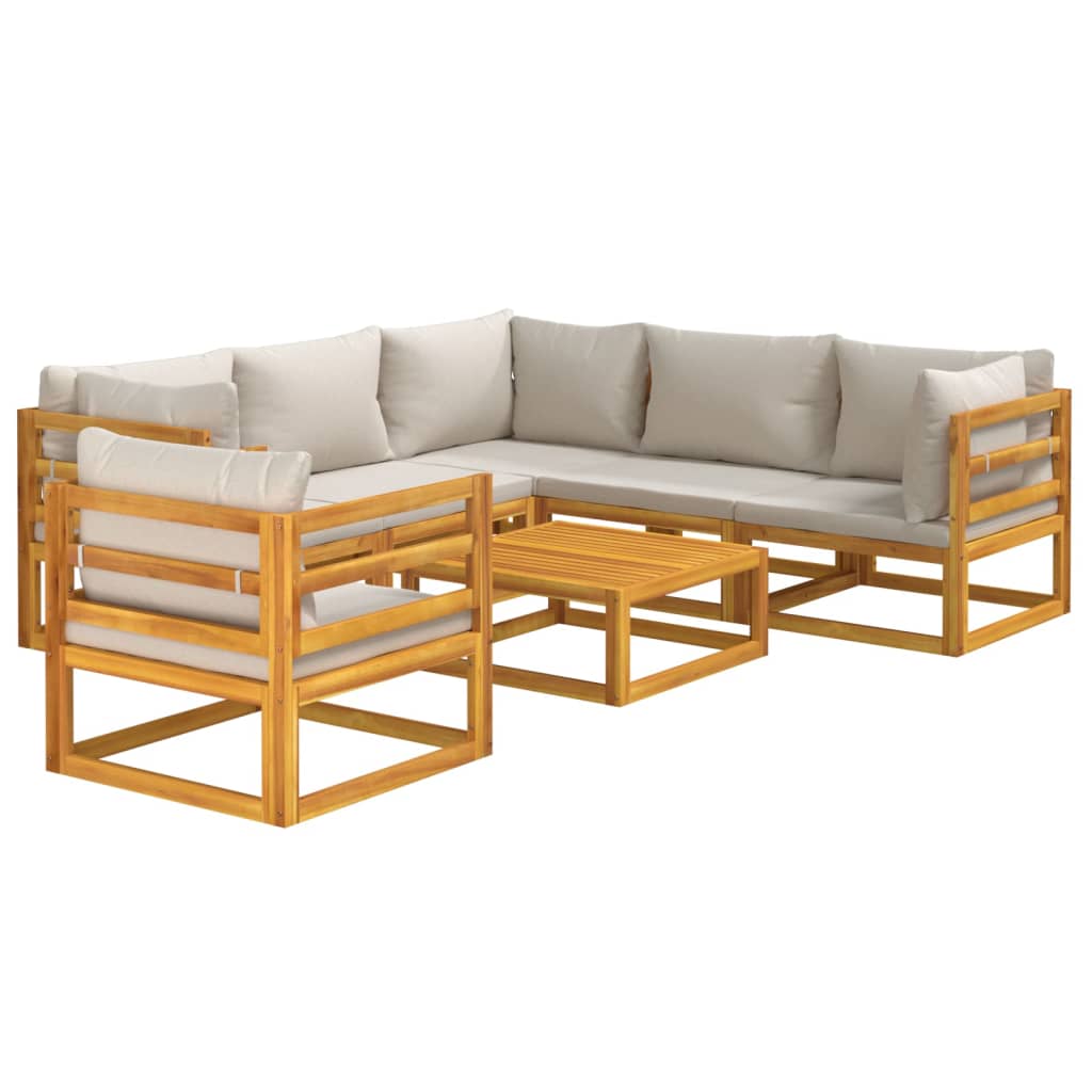 7-delige Loungeset met lichtgrijze kussens massief hout is nu te koop bij PeponiXL, paradijselijk wonen!