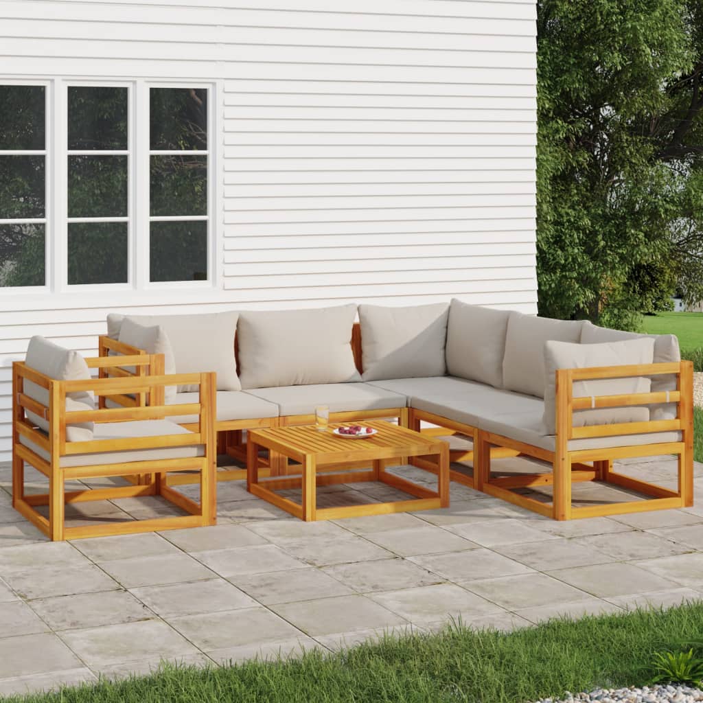 7-delige Loungeset met lichtgrijze kussens massief hout is nu te koop bij PeponiXL, paradijselijk wonen!