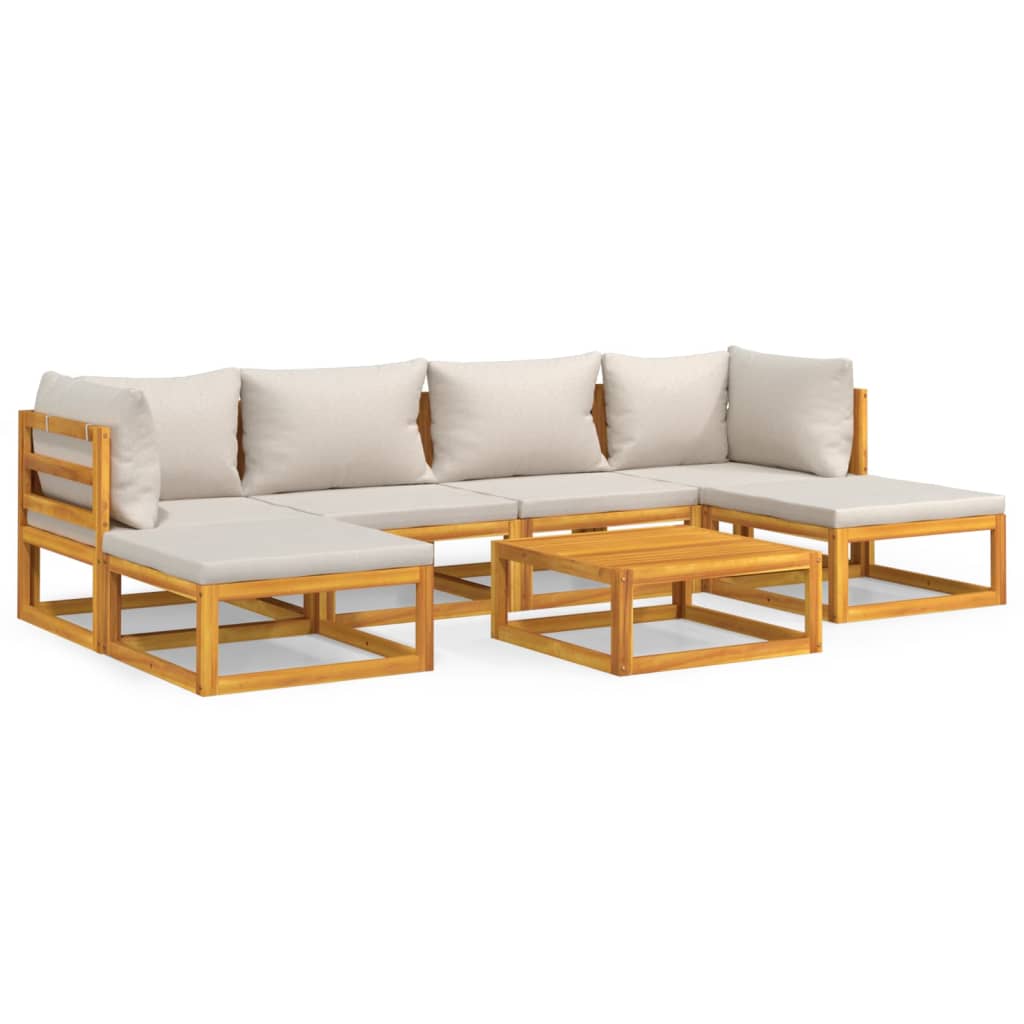 7-delige Loungeset met lichtgrijze kussens massief hout is nu te koop bij PeponiXL, paradijselijk wonen!