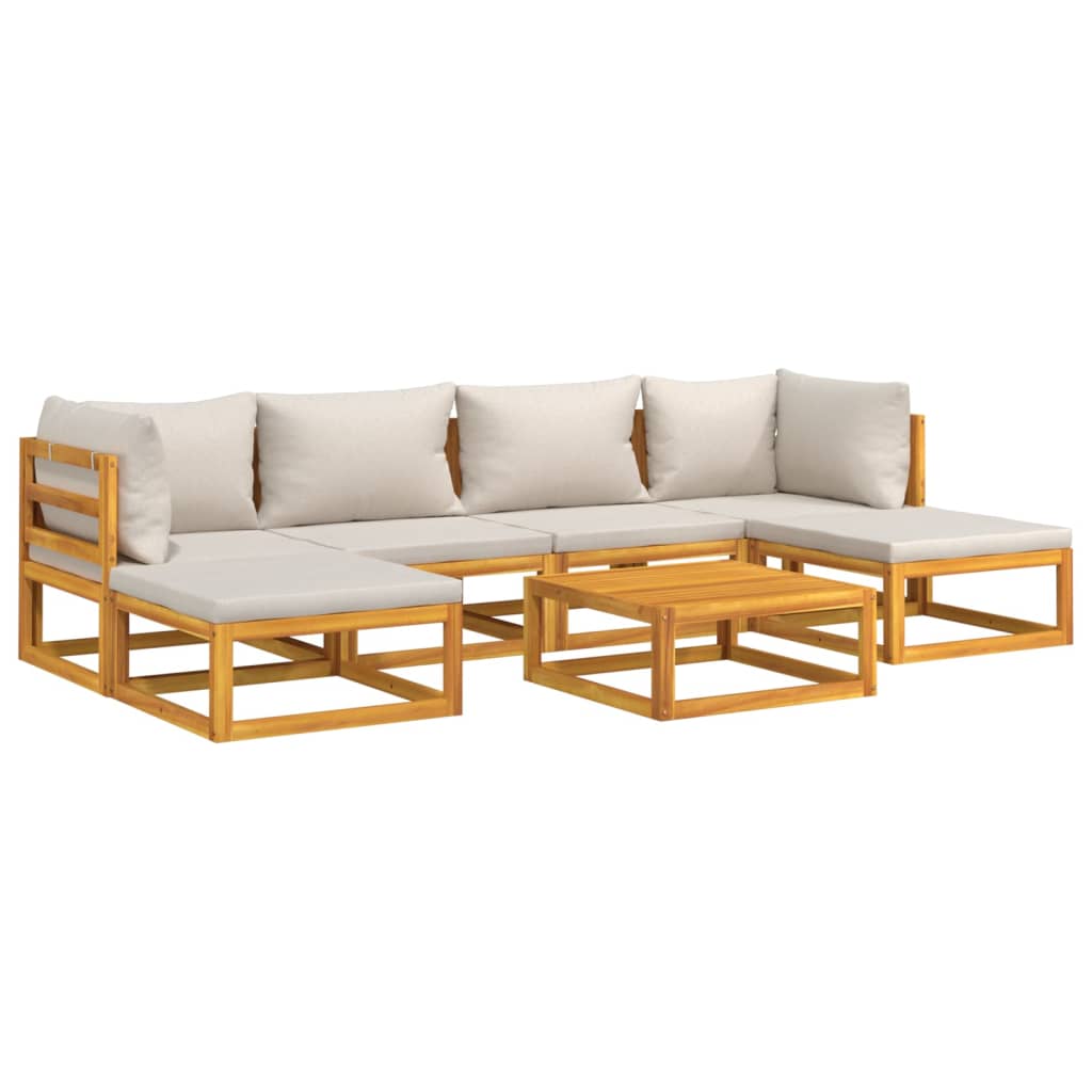 7-delige Loungeset met lichtgrijze kussens massief hout is nu te koop bij PeponiXL, paradijselijk wonen!
