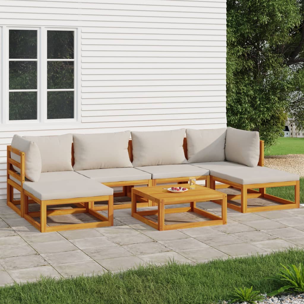 7-delige Loungeset met lichtgrijze kussens massief hout is nu te koop bij PeponiXL, paradijselijk wonen!