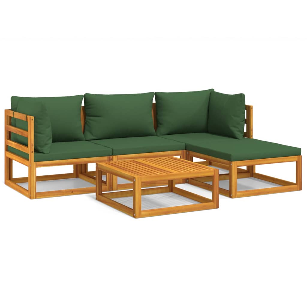 5-delige Loungeset met groene kussens massief hout is nu te koop bij PeponiXL, paradijselijk wonen!