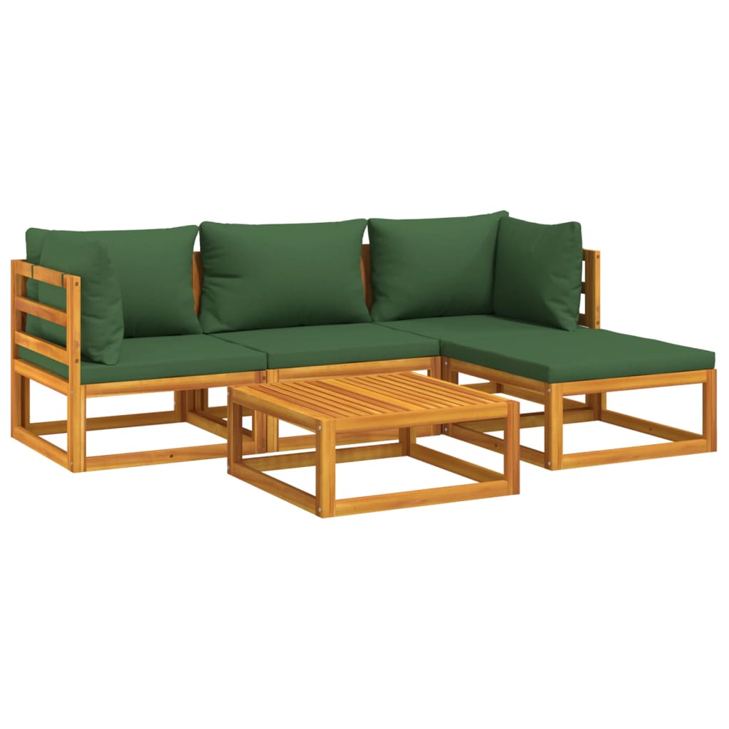 5-delige Loungeset met groene kussens massief hout is nu te koop bij PeponiXL, paradijselijk wonen!