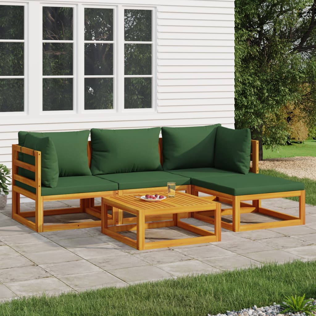 5-delige Loungeset met groene kussens massief hout is nu te koop bij PeponiXL, paradijselijk wonen!