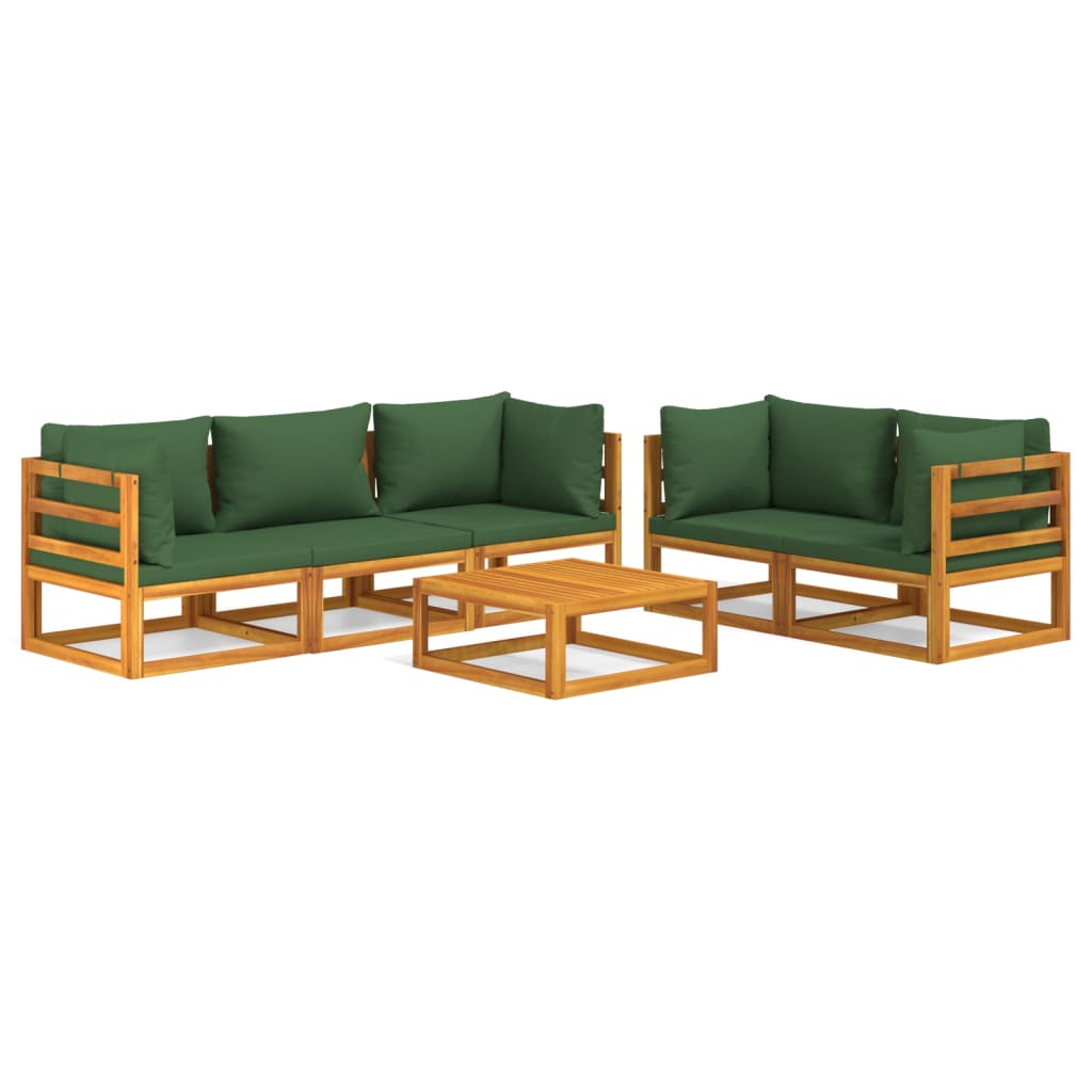 6-delige Loungeset met groene kussens massief hout is nu te koop bij PeponiXL, paradijselijk wonen!