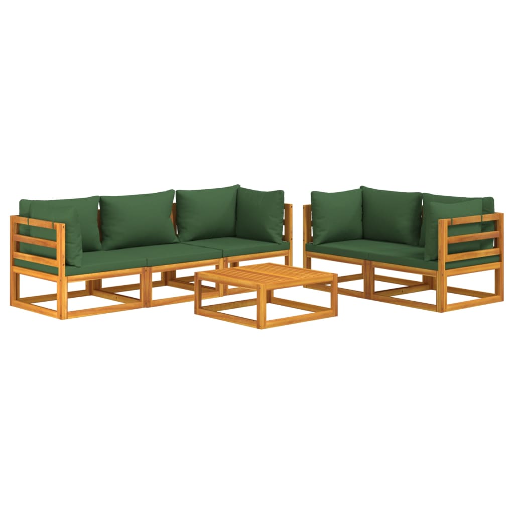 6-delige Loungeset met groene kussens massief hout is nu te koop bij PeponiXL, paradijselijk wonen!