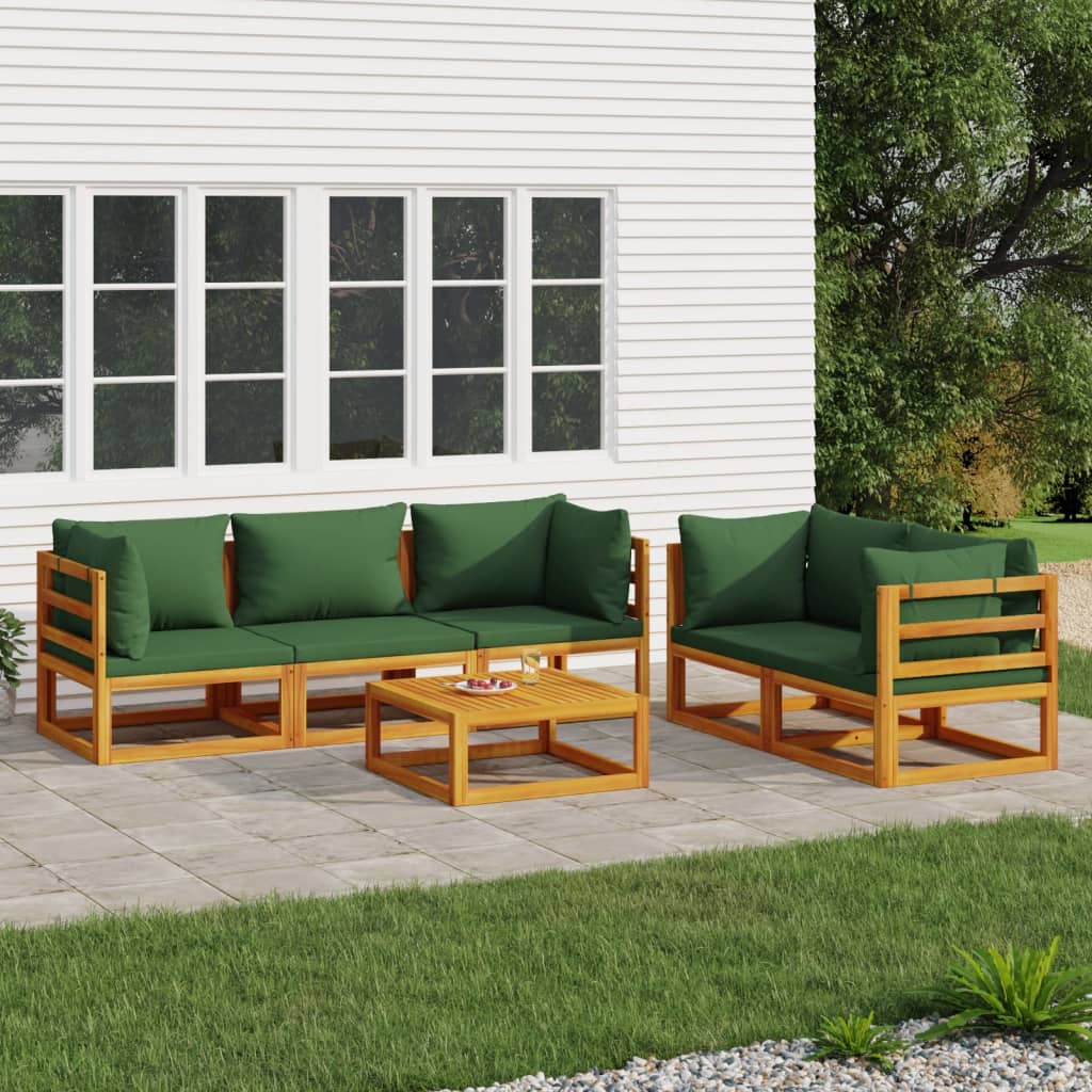 6-delige Loungeset met groene kussens massief hout is nu te koop bij PeponiXL, paradijselijk wonen!