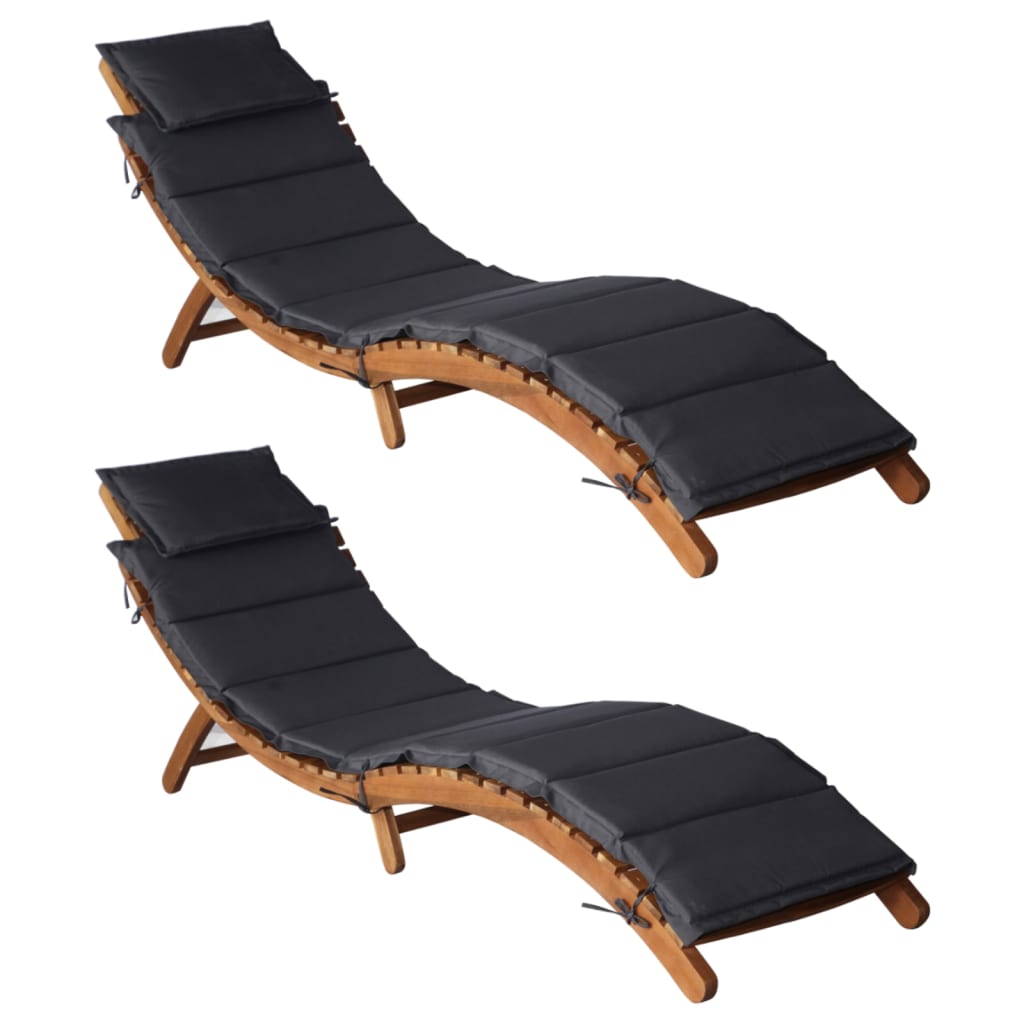 Ligstoelen met kussens 2 st massief acaciahout donkergrijs is nu te koop bij PeponiXL, paradijselijk wonen!