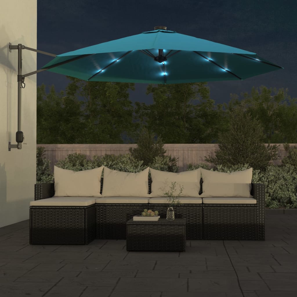 Wandparasol met LEDs 290 cm zeeblauw is nu te koop bij PeponiXL, paradijselijk wonen!