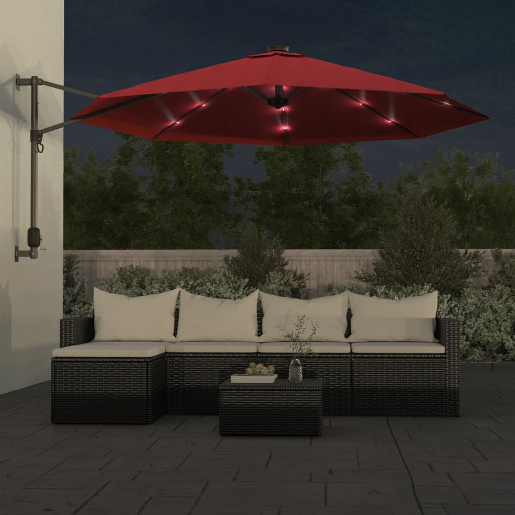 Wandparasol met LEDs 290 cm felrood is nu te koop bij PeponiXL, paradijselijk wonen!