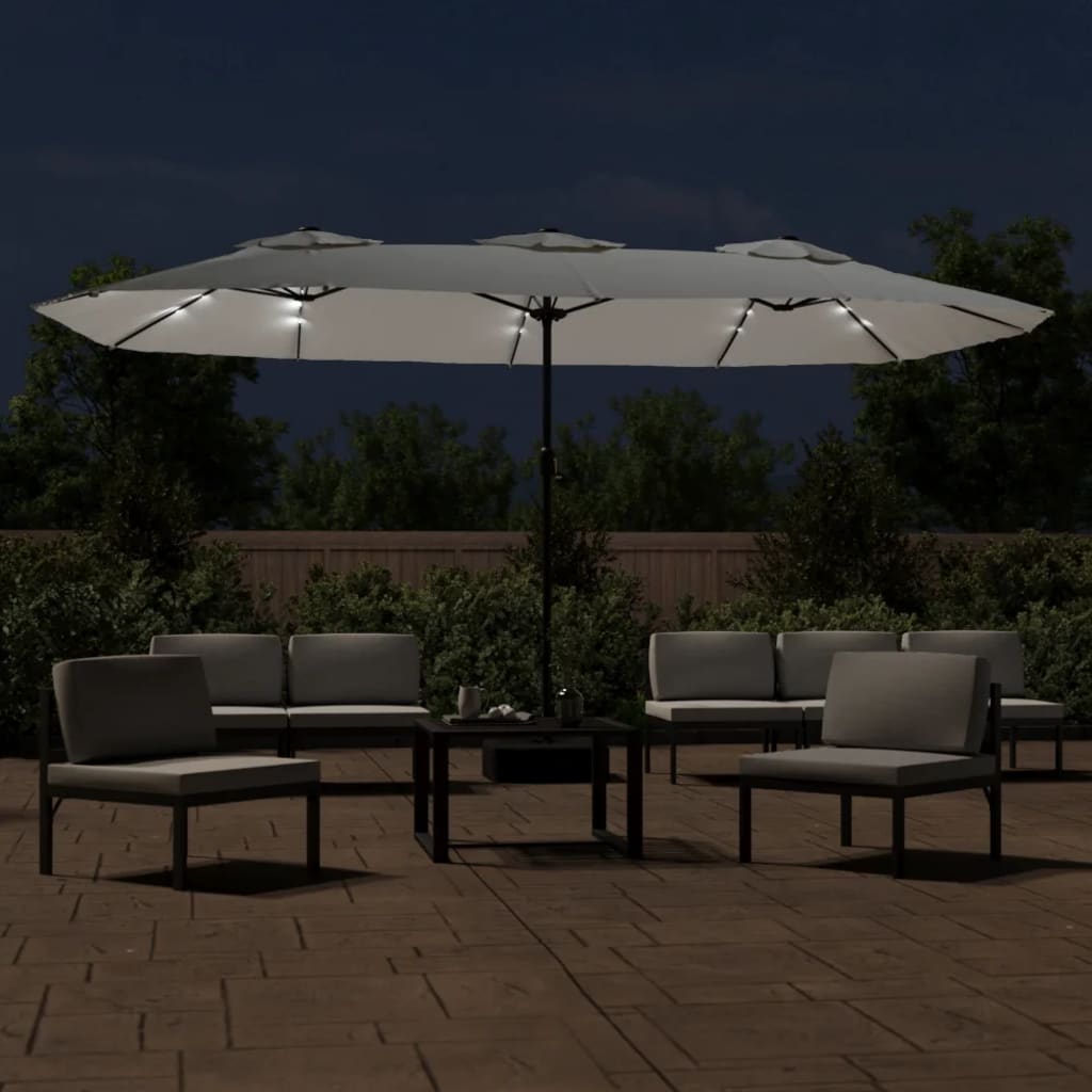 Parasol dubbel dak met LED 449x265 cm zandwit is nu te koop bij PeponiXL, paradijselijk wonen!