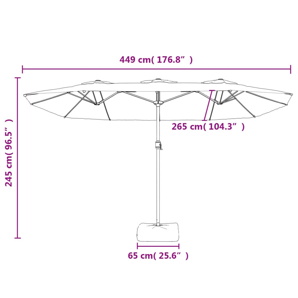 Parasol dubbel dak met LED 449x265 cm zandwit is nu te koop bij PeponiXL, paradijselijk wonen!