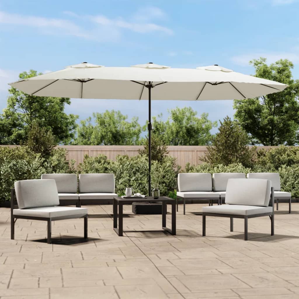 Parasol dubbel dak met LED 449x265 cm zandwit is nu te koop bij PeponiXL, paradijselijk wonen!