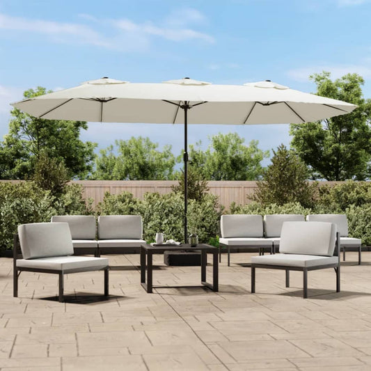 Parasol dubbel dak met LED 449x265 cm zandwit is nu te koop bij PeponiXL, paradijselijk wonen!