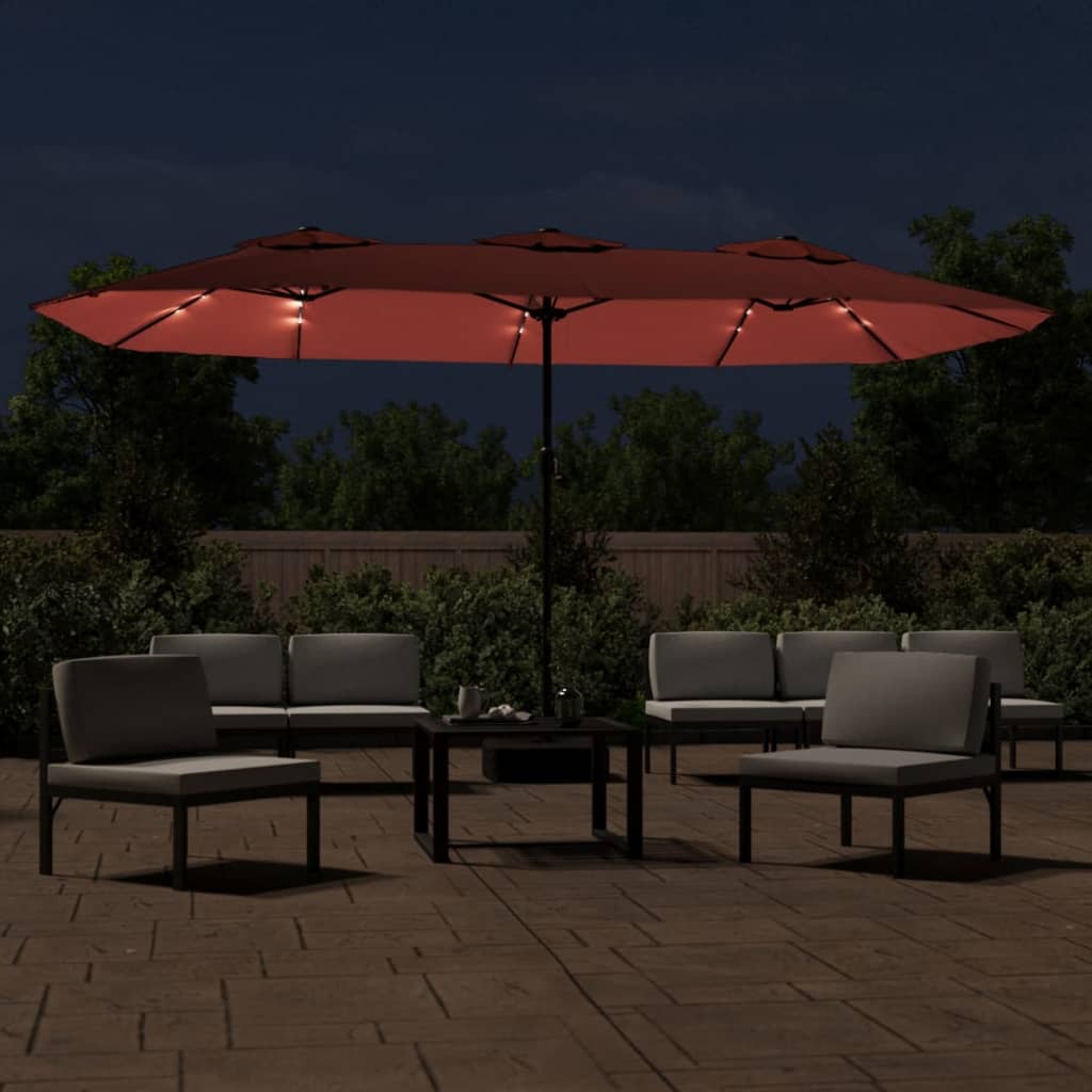 Parasol dubbel dak met LED 449x265 cm terracottakleurig is nu te koop bij PeponiXL, paradijselijk wonen!