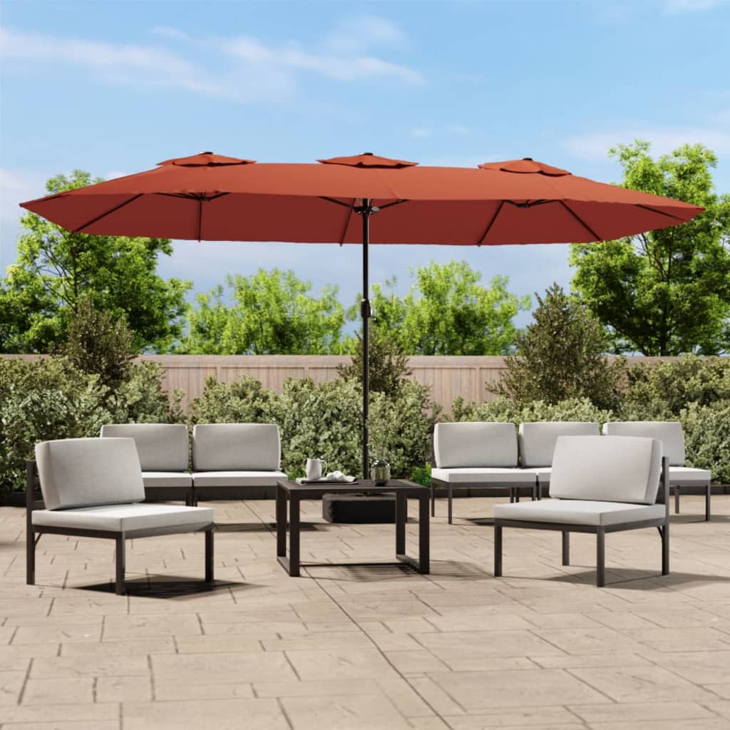 Parasol dubbel dak met LED 449x265 cm terracottakleurig is nu te koop bij PeponiXL, paradijselijk wonen!