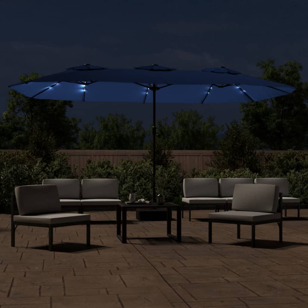 Parasol dubbel dak met LED 449x265 cm azuurblauw is nu te koop bij PeponiXL, paradijselijk wonen!