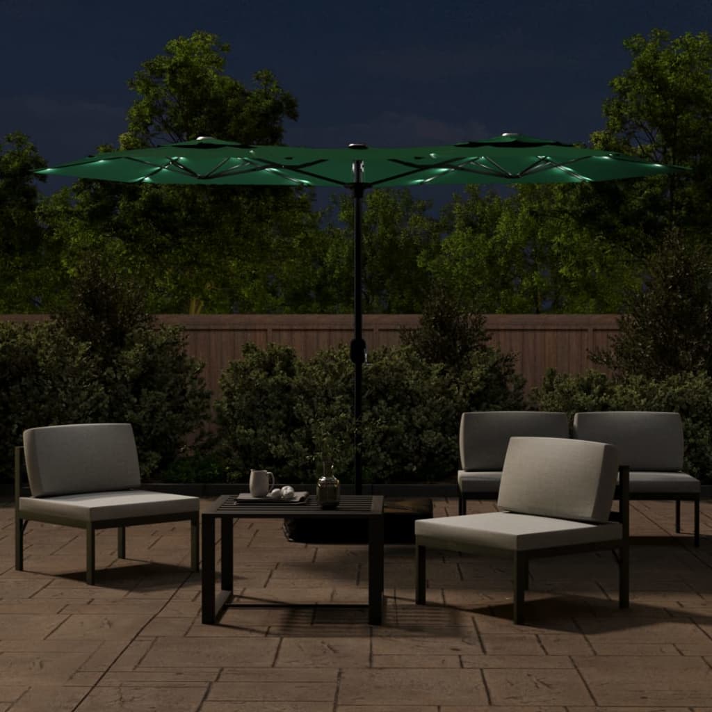 Parasol dubbel met LED's 316x145 cm groen is nu te koop bij PeponiXL, paradijselijk wonen!