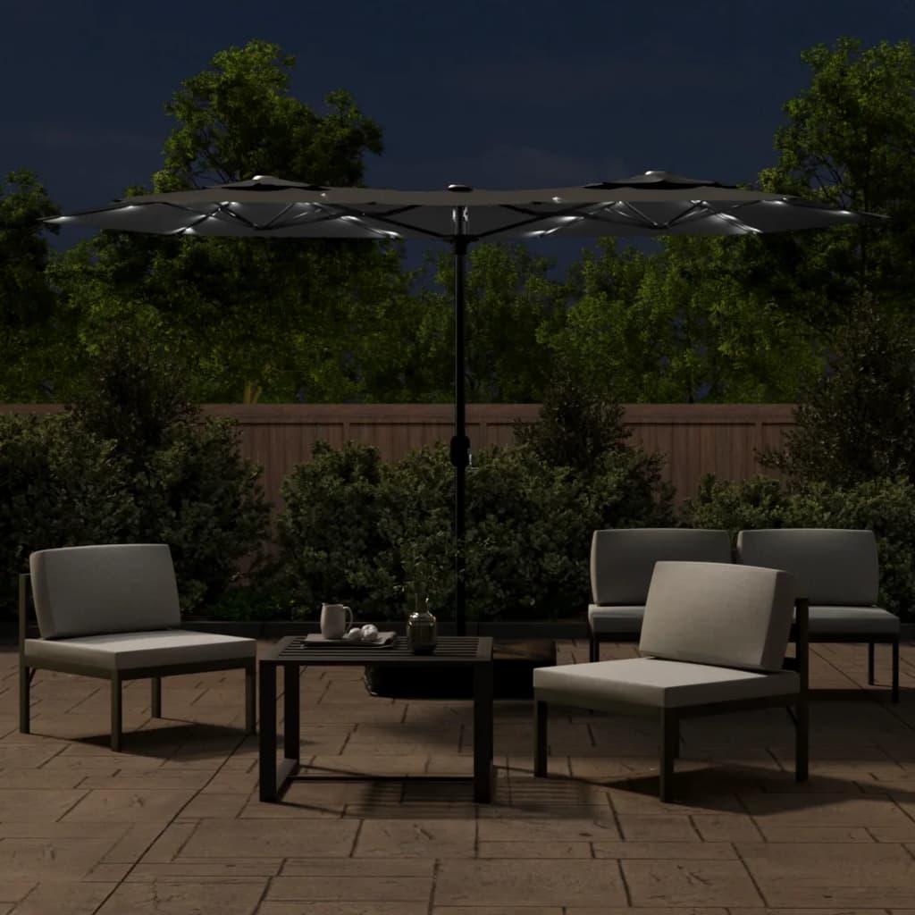 Parasol dubbel dak met LED's 316x145 cm antracietkleurig is nu te koop bij PeponiXL, paradijselijk wonen!