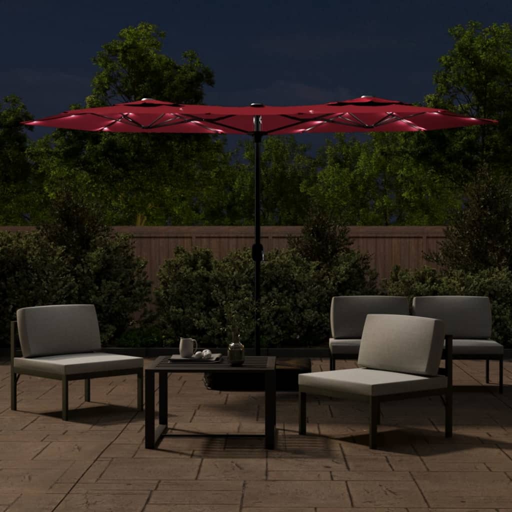 Parasol dubbel dak met LED 316x145 cm bordeauxrood is nu te koop bij PeponiXL, paradijselijk wonen!